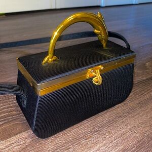 SOLD ✨Black and Gold Dolphin Statement Mini Purse with Mirror